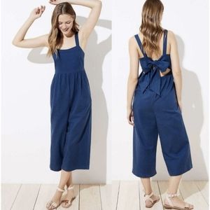 Ann Taylor LOFT Beach Tie Back Navy Blue wide leg Jumpsuit size XXL